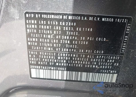 2023 Volkswagen Tiguan 2.0T S from USA, damaged, VIN 3VVRB7AX2PM016652